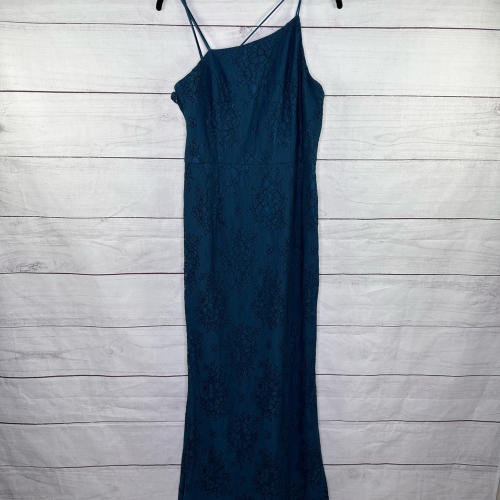Adrianna Papell Teal Lace One-Shoulder Silhouette Mermaid Gown Size 10 - Picture 4 of 15